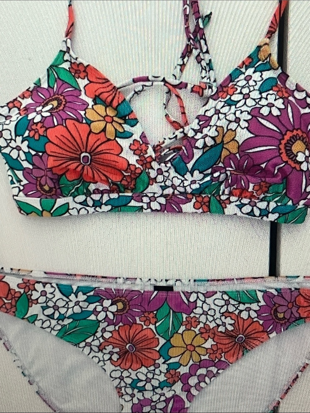 Hurley Women's Multicolor Floral Swimwear Top - Purple, Coral & Teal Accents